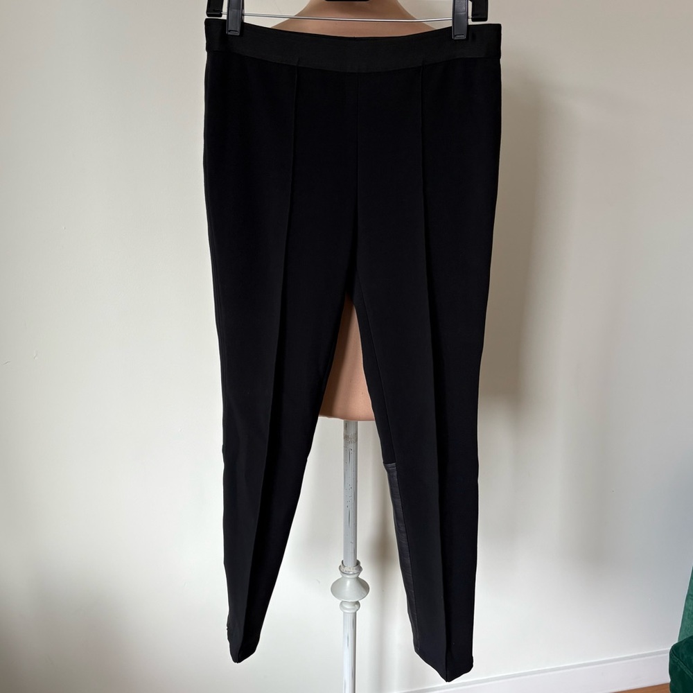 Emerson Fry Black Ponte Faux Leather Calf Panel Capsule Pencil Pants EUC Size 2